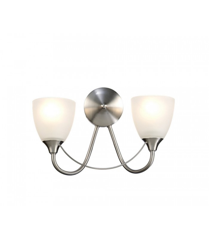 Wall Lamp 2 Light E14 Satin Nickel, Opal Glass - 1