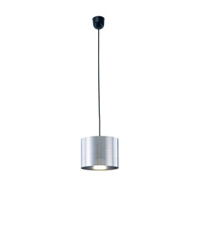 Black Ceiling Pendant 1 Light E27 with 200 x 150mm Metallic Chrome Cylinder Shade, c, w Ceiling Bracket - 1