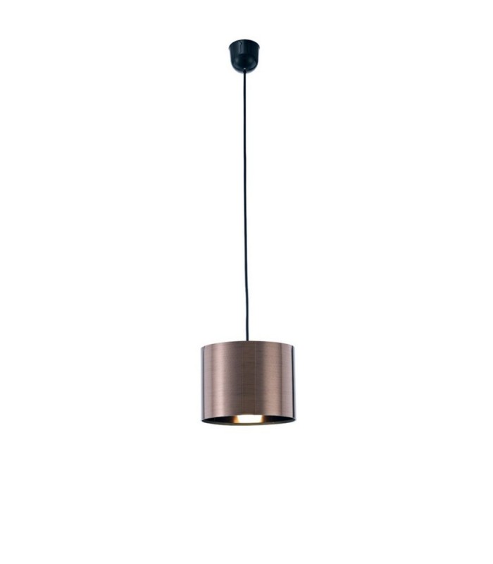 Black Ceiling Pendant 1 Light E27 with 200 x 150mm Metallic Bronze Cylinder Shade, c, w Ceiling Bracket - 1