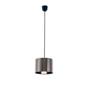 Black Ceiling Pendant 1 Light E27 with 200 x 150mm Metallic Gun Metal Cylinder Shade, c, w Ceiling Bracket - 1