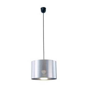Black Ceiling Pendant 1 Light E27 with 300 x 200mm Metallic Chrome Cylinder Shade, c, w Ceiling Bracket - 1