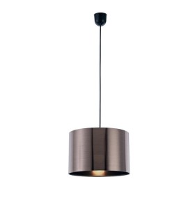 Black Ceiling Pendant 1 Light E27 with 300 x 200mm Metallic Gun Metal Cylinder Shade, c, w Ceiling Bracket - 1