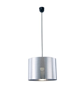 Black Ceiling Pendant 1 Light E27 with 350 x 250mm Metallic Chrome Cylinder Shade, c, w Ceiling Bracket - 1
