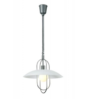 Rise & Fall Dome Ceiling Pendant E27, Polished Chrome, Opal White Glass Shade - 1