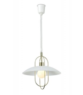 Rise & Fall Dome Ceiling Pendant E27, Polished Brass, Opal White Glass Shade - 1