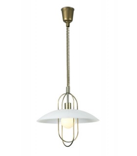 Rise & Fall Dome Ceiling Pendant E27, Antique Brass, Opal White Glass Shade - 1