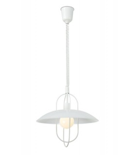 Rise & Fall Dome Ceiling Pendant E27, Matt White, Opal White Glass Shade - 1