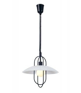 Rise & Fall Dome Ceiling Pendant E27, Matt Black, Opal White Glass Shade - 1