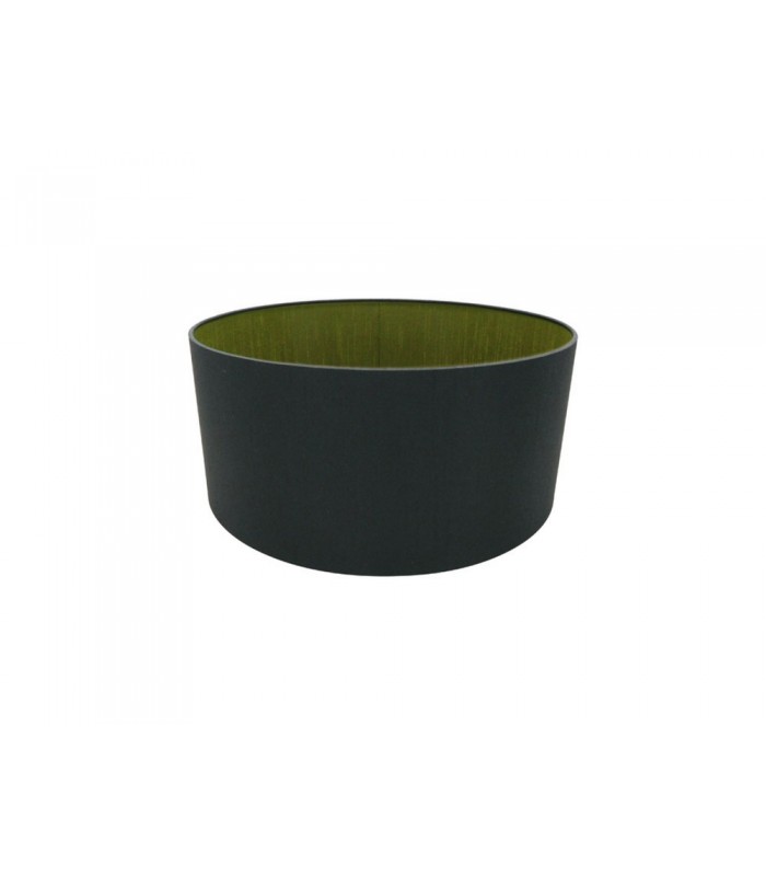 Round Cylinder, 400 x 180mm Dual Faux Silk Fabric Shade, Midnight Black, Green Olive - 1