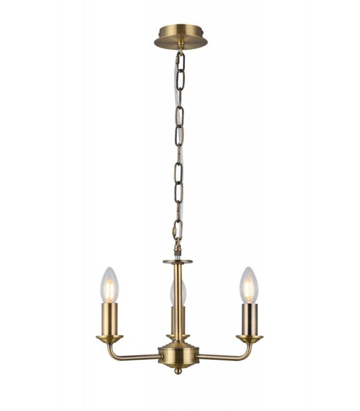 3 Light Multi Arm Ceiling Pendant without Shade, c, w 2m Chain, E14 Antique Brass - 1