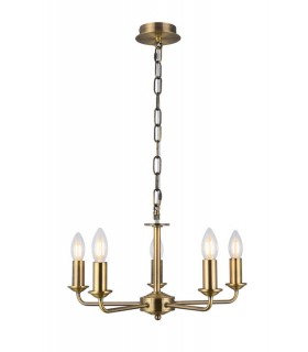 5 Light Multi Arm Ceiling Pendant without Shade, c, w 2m Chain, E14 Antique Brass - 1