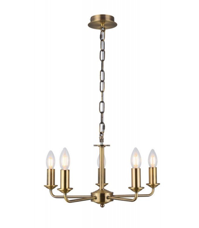 5 Light Multi Arm Ceiling Pendant without Shade, c, w 2m Chain, E14 Antique Brass - 1