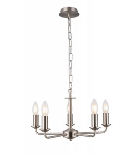 5 Light Multi Arm Ceiling Pendant without Shade, c, w 2m Chain, E14 Satin Nickel - 1