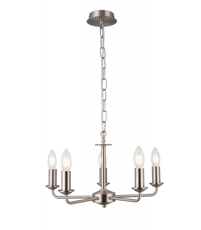 5 Light Multi Arm Ceiling Pendant without Shade, c, w 2m Chain, E14 Satin Nickel - 1