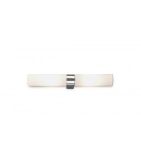 IP44 2 Light E14 Twin Bathroom Wall Lamp, Polished Chrome with Opal Tubular Glass - 1