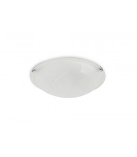 Flush Ceiling 300mm Round, 2 Light E27 Polished Chrome with Frosted Alabaster Glass - 1