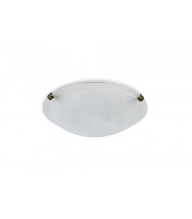 Flush Ceiling 300mm Round, 2 Light E27, Black, Gold with Frosted Alabaster Glass - 1