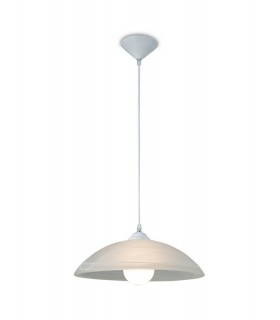 E27 Ceiling Dome Pendant, Frosted Alabaster Glass with White Suspension Kit - 1