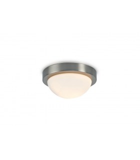 IP44 1 Light E27 Small Flush Ceiling Light, Satin Nickel with Opal White Glass - 1