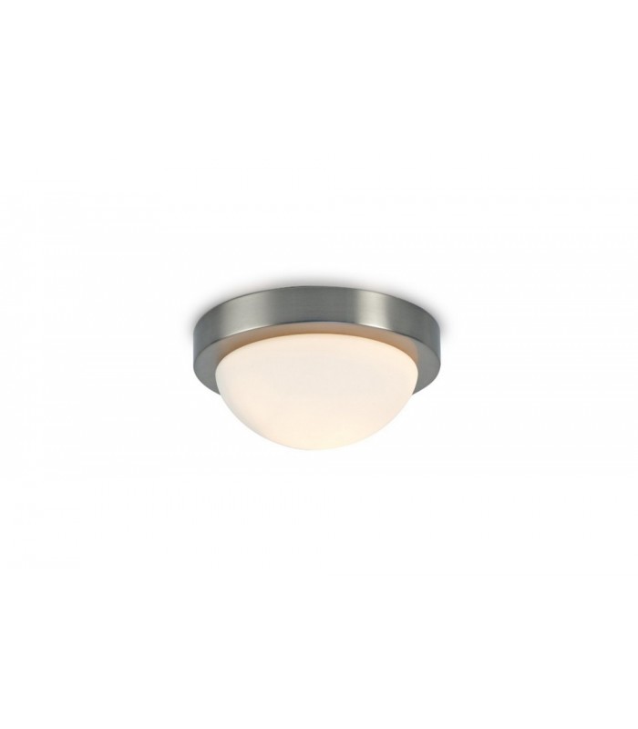 IP44 1 Light E27 Small Flush Ceiling Light, Satin Nickel with Opal White Glass - 1