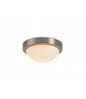 IP44 1 Light E27 Medium Flush Ceiling Light, Satin Nickel with Opal White Glass - 1