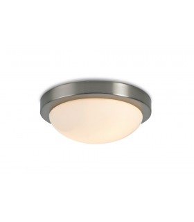 IP44 2 Light E27 Large Flush Ceiling Light, Satin Nickel with Opal White Glass - 1