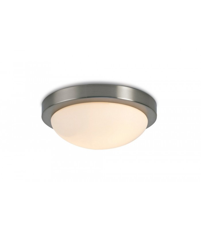 IP44 2 Light E27 Large Flush Ceiling Light, Satin Nickel with Opal White Glass - 1