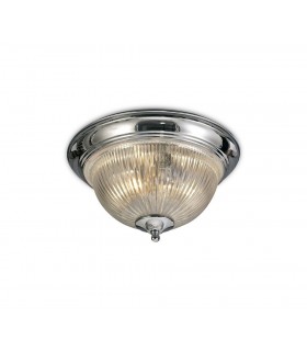 IP44 2 Light E14 Flush Ceiling Light, Polished Chrome with Clear Ribbed Glass - 1
