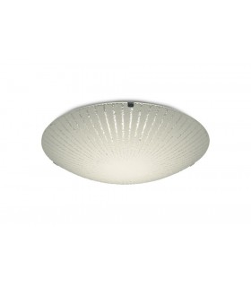 12W LED Small Flush Ceiling Light, 300mm Round, 4000K 950lm CRI80, Sunray Pattern Glass with Polished Chrome Detail - 1