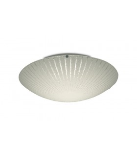 18W LED Medium Flush Ceiling Light, 400mm Round, 4000K 1500lm CRI80, Sunray Pattern Glass with Polished Chrome Detail - 1