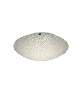 12W LED Small Flush Ceiling Light, 300mm Round, 4000K 950lm CRI80, Random Line Pattern Glass with Polished Chrome Detail - 1