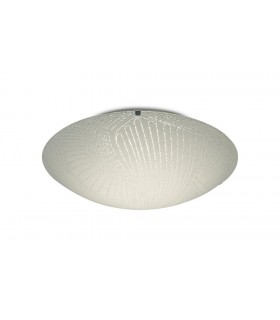 18W LED Medium Flush Ceiling Light, 400mm Round, 4000K 1500lm CRI80, Randon Line Pattern Glass with Polished Chrome Detail - 1