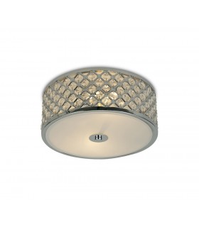 2 Light E14, Flush Ceiling Light, 300mm Round, Polished Chrome with Crystal Glass And Opal Glass Diffuser - 1