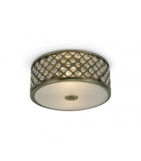 2 Light E14, Flush Ceiling Light, 300mm Round, Antique Brass with Crystal Glass And Opal Glass Diffuser - 1