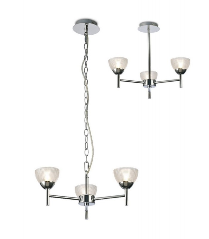 Ceiling 3 Light G9 Ceiling Pendant, Semi Ceiling, Polished Chrome with Clear Prismatic Glass - 1
