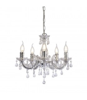 Chandelier with Acrylic Sconce & Acrylic Droplets 5 Light E14 Polished Chrome - 1