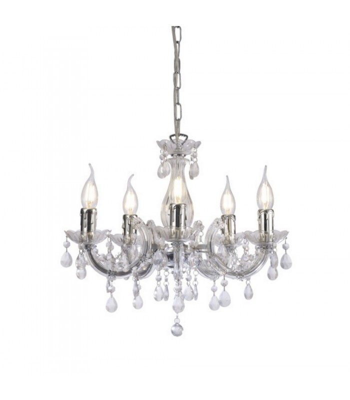 Chandelier with Acrylic Sconce & Acrylic Droplets 5 Light E14 Polished Chrome - 1