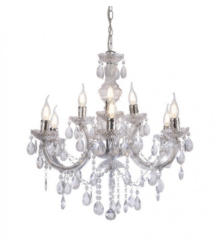 Chandelier with Acrylic Sconce & Acrylic Droplets 6+3 Light E14 Polished Chrome - 1