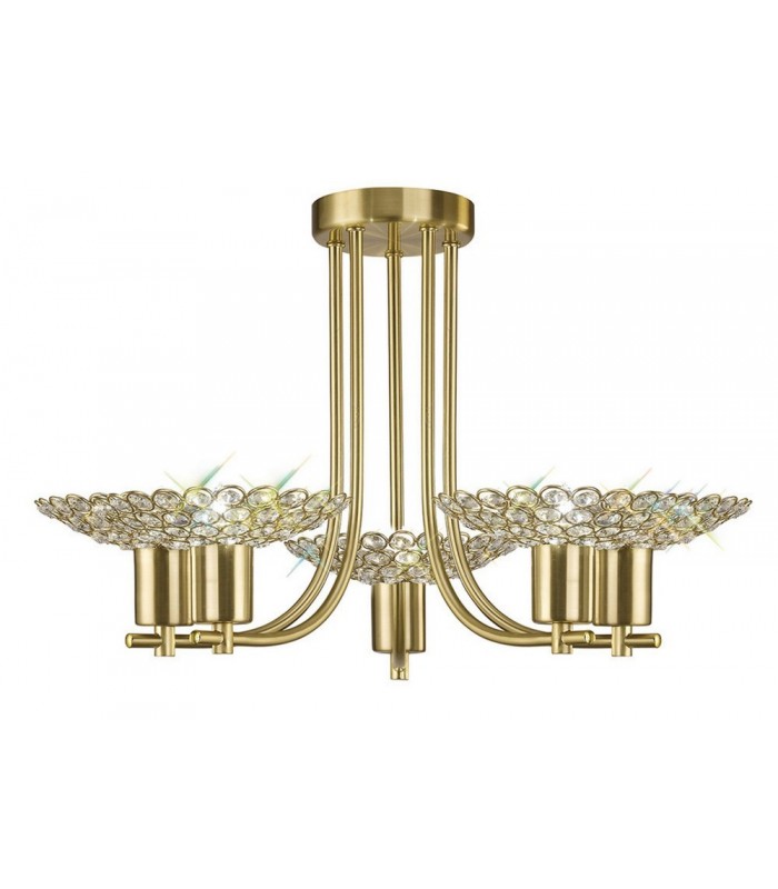 Semi Flush Ceiling 5 Light Satin Brass, Crystal - 1