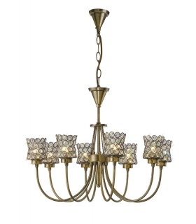 Ceiling Pendant 8 Light Antique Brass, Crystal - 1
