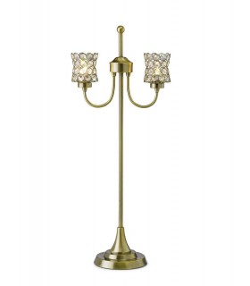 Table Lamp 2 Light Antique Brass, Crystal - 1