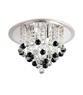 Flush Ceiling 6 Light Polished Chrome, Acrylic Trim, Crystal Supplied with 25 Additional Black Crystal Spheres - 1