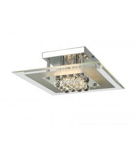 Flush Ceiling Square 4 Light Polished Chrome, Glass, Crystal - 1