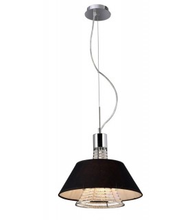 Ceiling Pendant with Black Shade 2 Light Polished Chrome, Crystal - 1