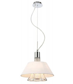 Ceiling Pendant with White Shade 2 Light Polished Chrome, Crystal - 1
