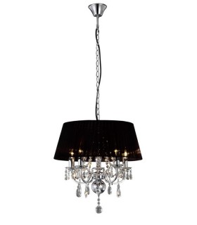 Ceiling Pendant with Black Shade 5 Light Polished Chrome, Crystal - 1