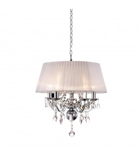 Ceiling Pendant with White Shade 5 Light Polished Chrome, Crystal - 1
