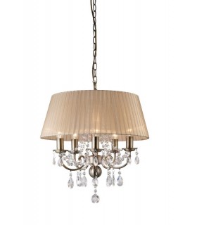 Ceiling Pendant with Soft Bronze Shade 5 Light Antique Brass, Crystal - 1