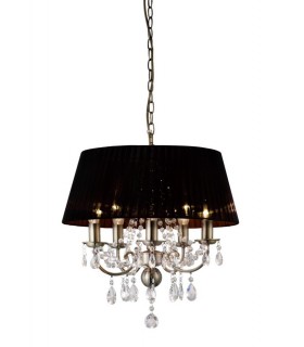 Ceiling Pendant with Black Shade 5 Light Antique Brass, Crystal - 1