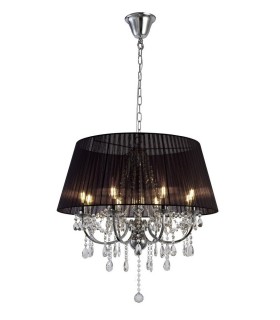 Ceiling Pendant with Black Shade 8 Light Polished Chrome, Crystal - 1
